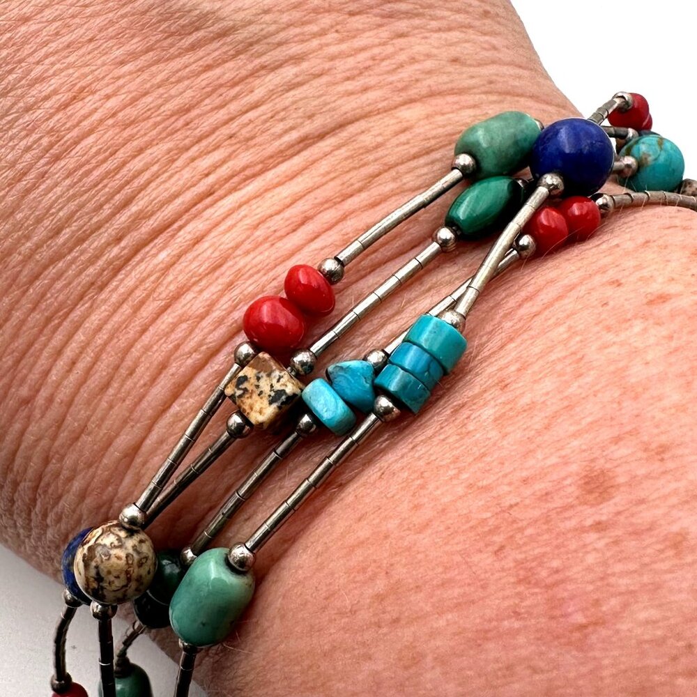 American Southwest Womens Bracelet Multi Gemstone Sterling Silver